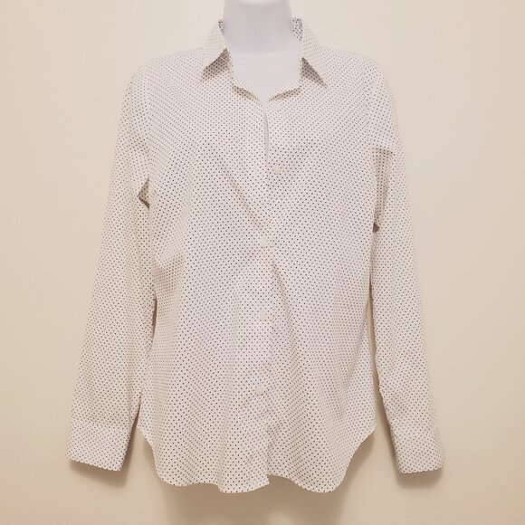Apt. 9 Essentials White Black Polka Dot Wrinkle-Resistant Button Down Top - 8 - Picture 3 of 14